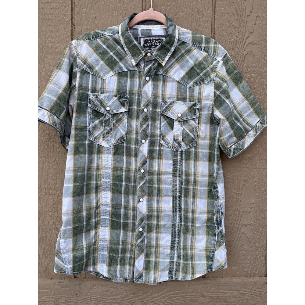 BKE Vintage 1967 Plaid Western Cowboy  Pearl Snap Short Sleeve Button Up Shirt M